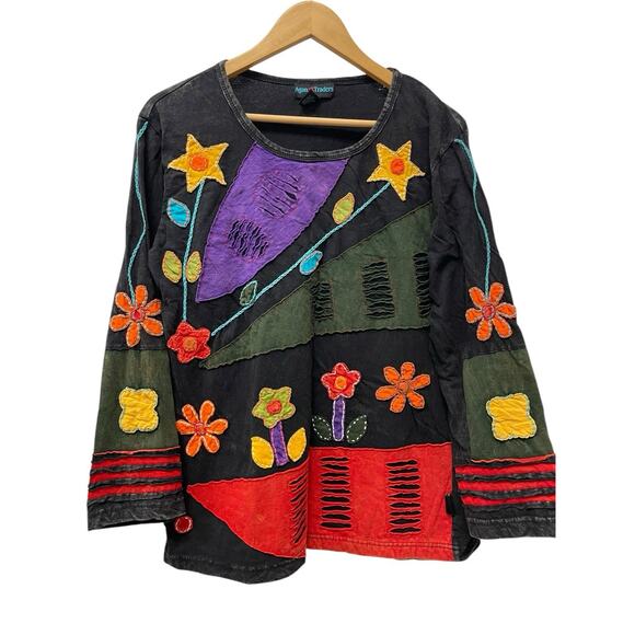 Boho NEPAL HIPPIE Shirt Womens Size XL Agan Traders Artsy Patchwork Lagenlook - Picture 4 of 9